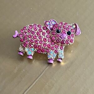 Pink Crystal Pig Brooch